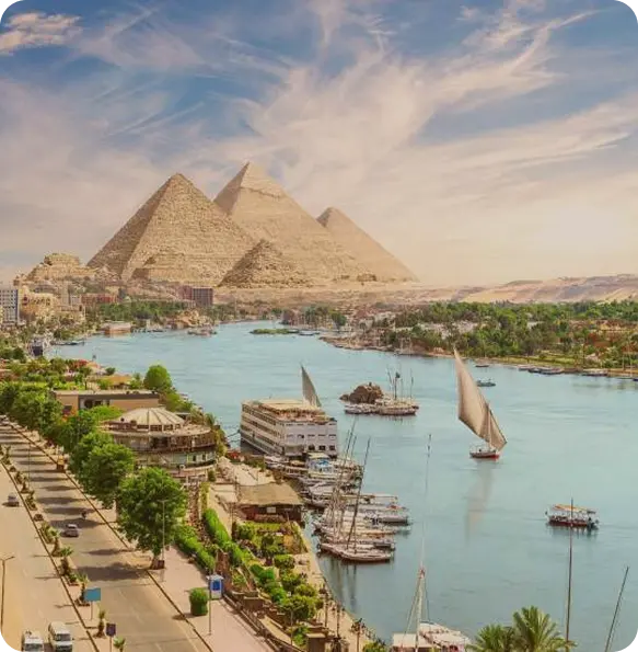 Giza Pyramids from the Nile
